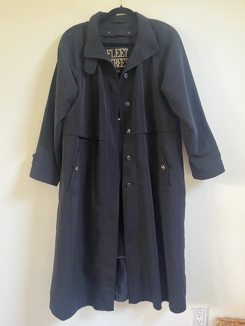VTG Fleet Street Women’s Trench Coat Black Maxi Long Rain Jacket Removable Liner